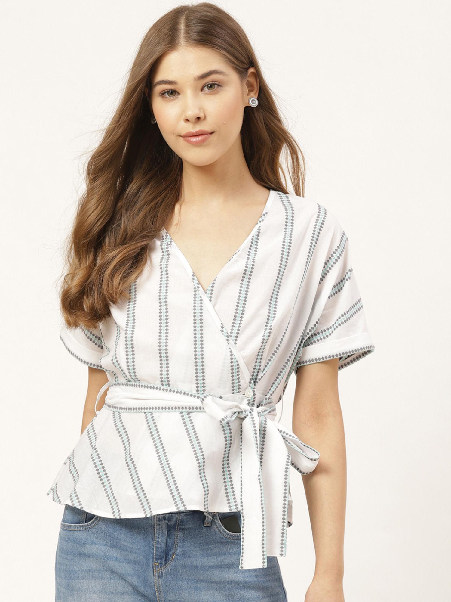 white stripe keep it tied wrap top