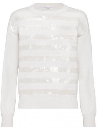 white striped embroidered sweater
