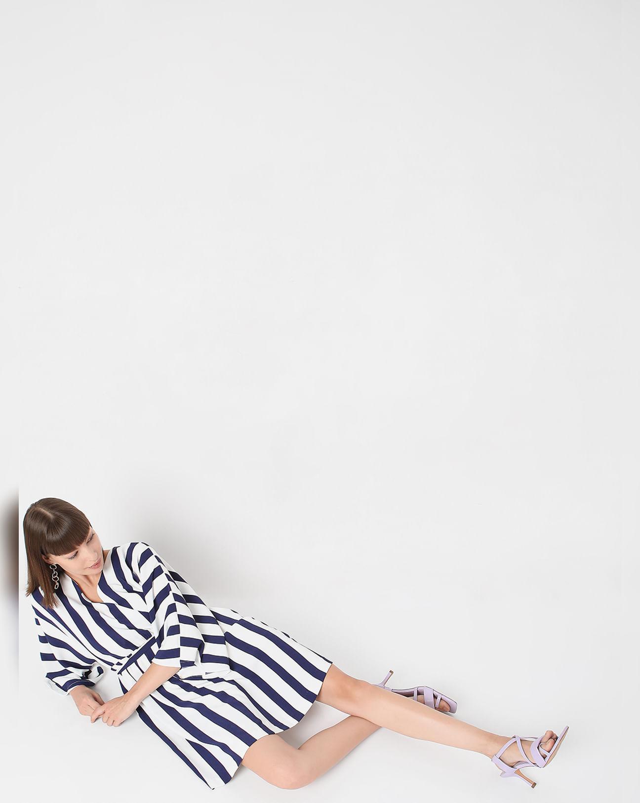 white striped fit & flare dress