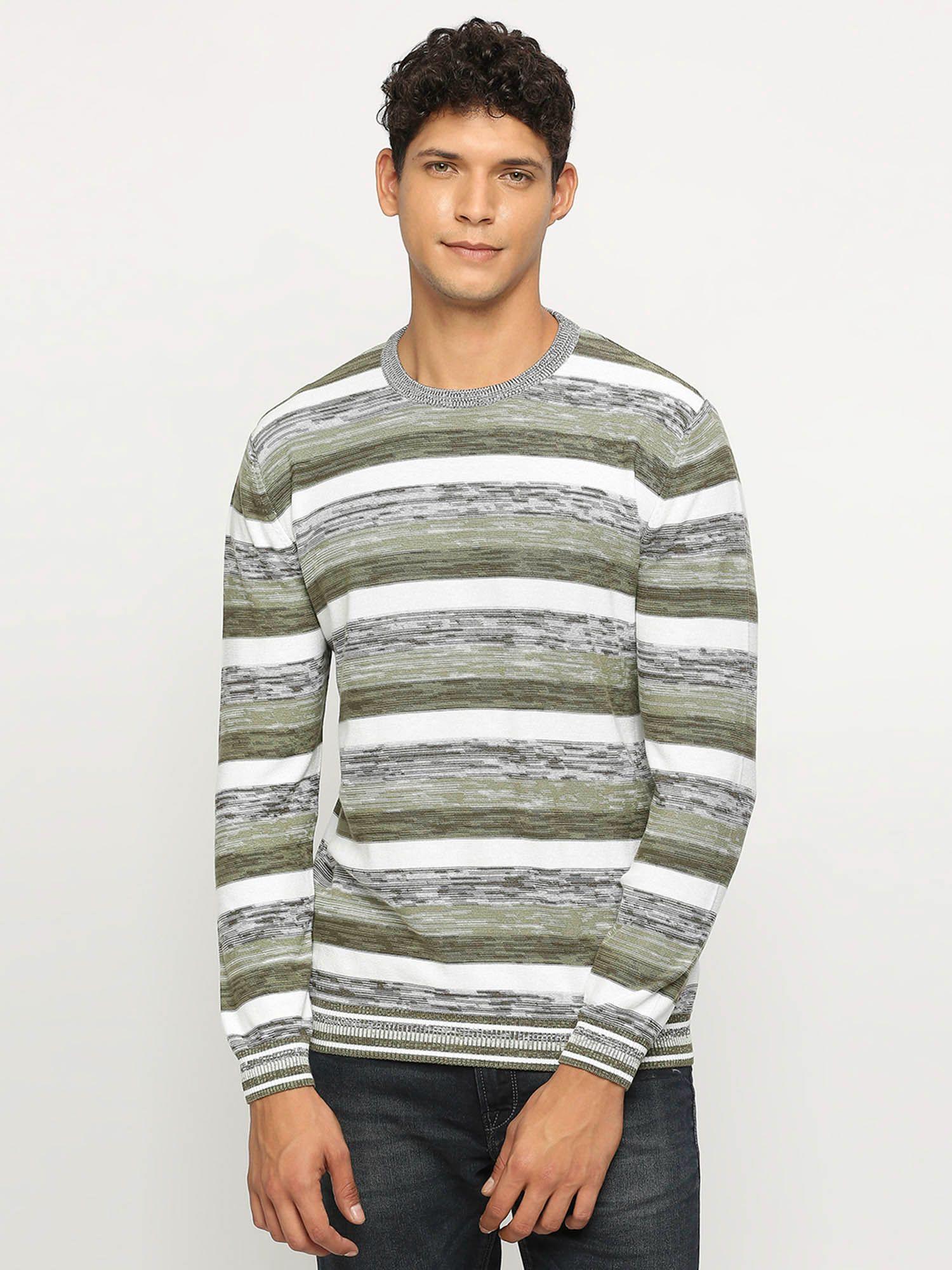 white striped full sleeves sweater