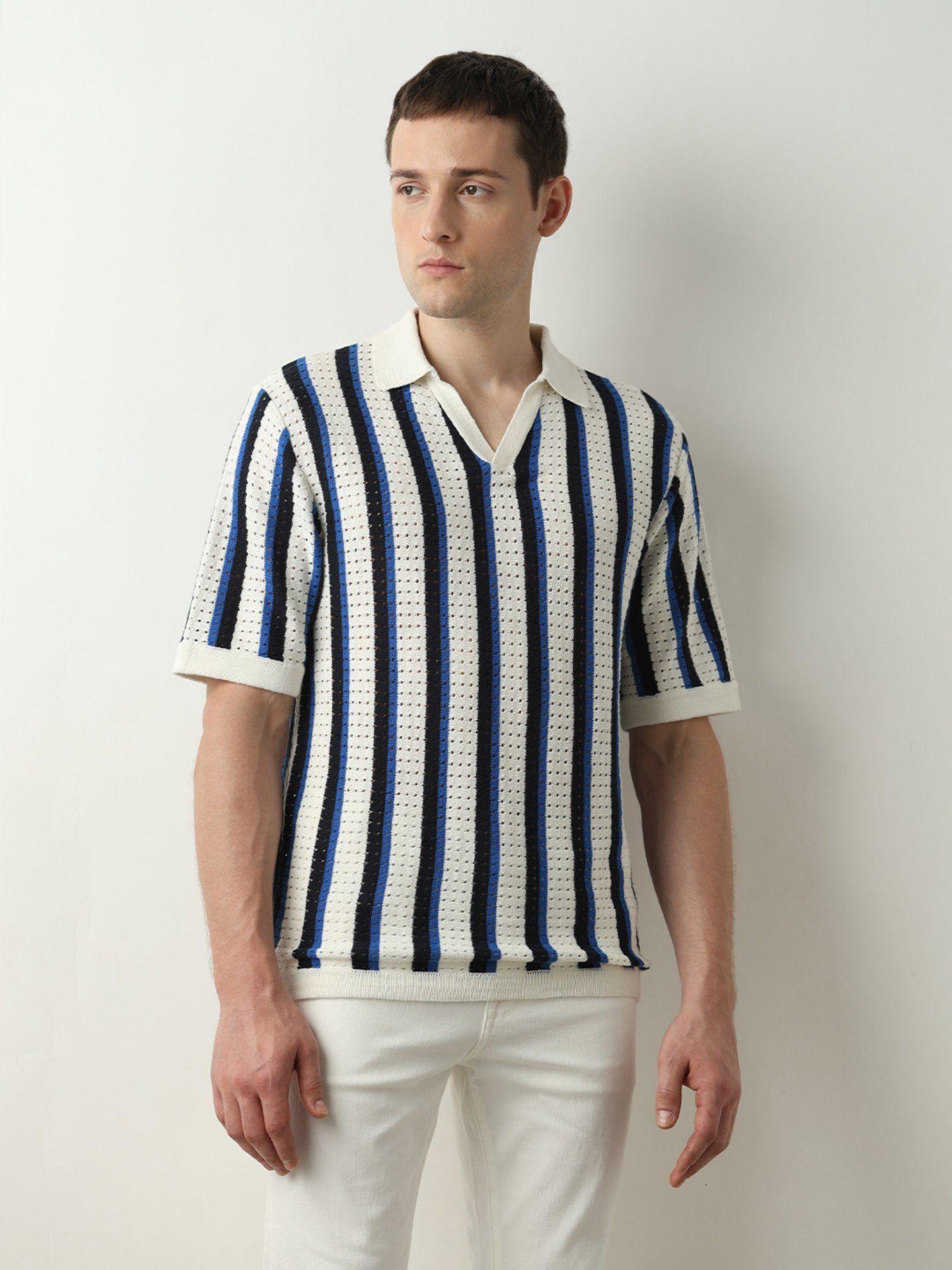white striped knitted polo t-shirt