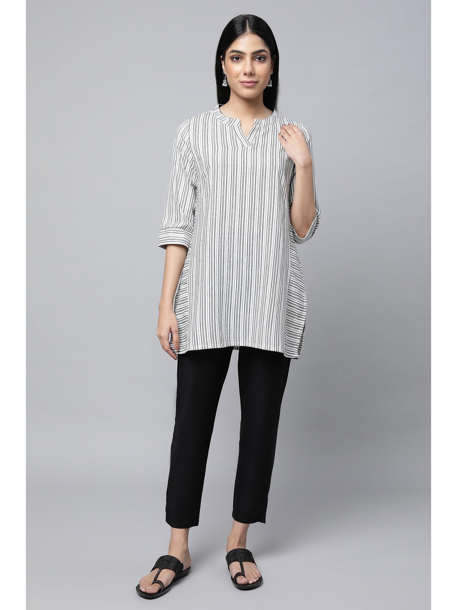 white striped kurti & trousers (set of 2)