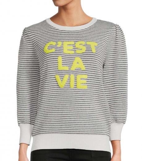 white striped puff sleeve sweatshirt