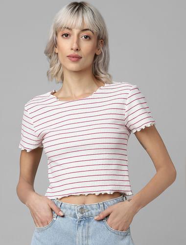 white striped ribbed cropped top