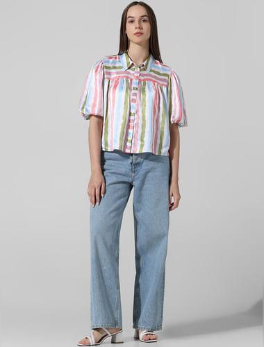 white striped satin shirt