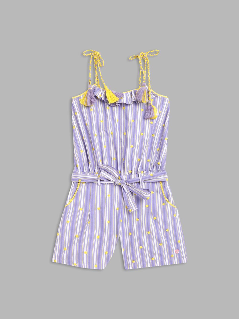 white striped sweetheart neck playsuit