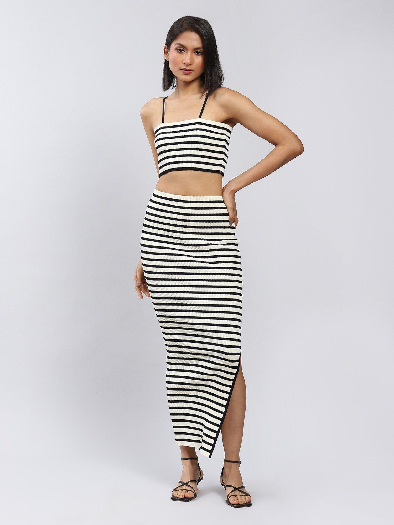 white striped top with skirt (set of 2)