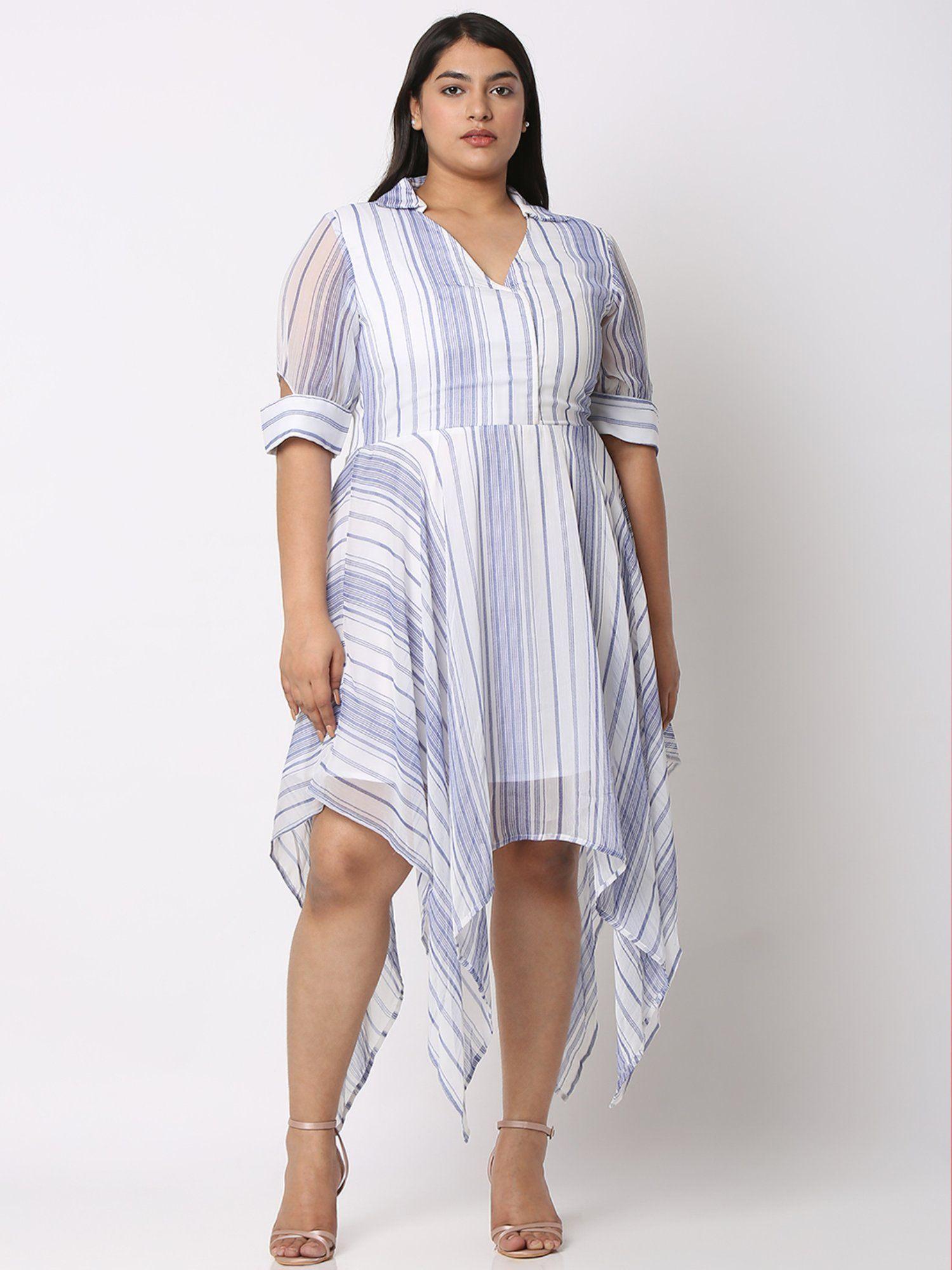 white stripes a-line midi dress