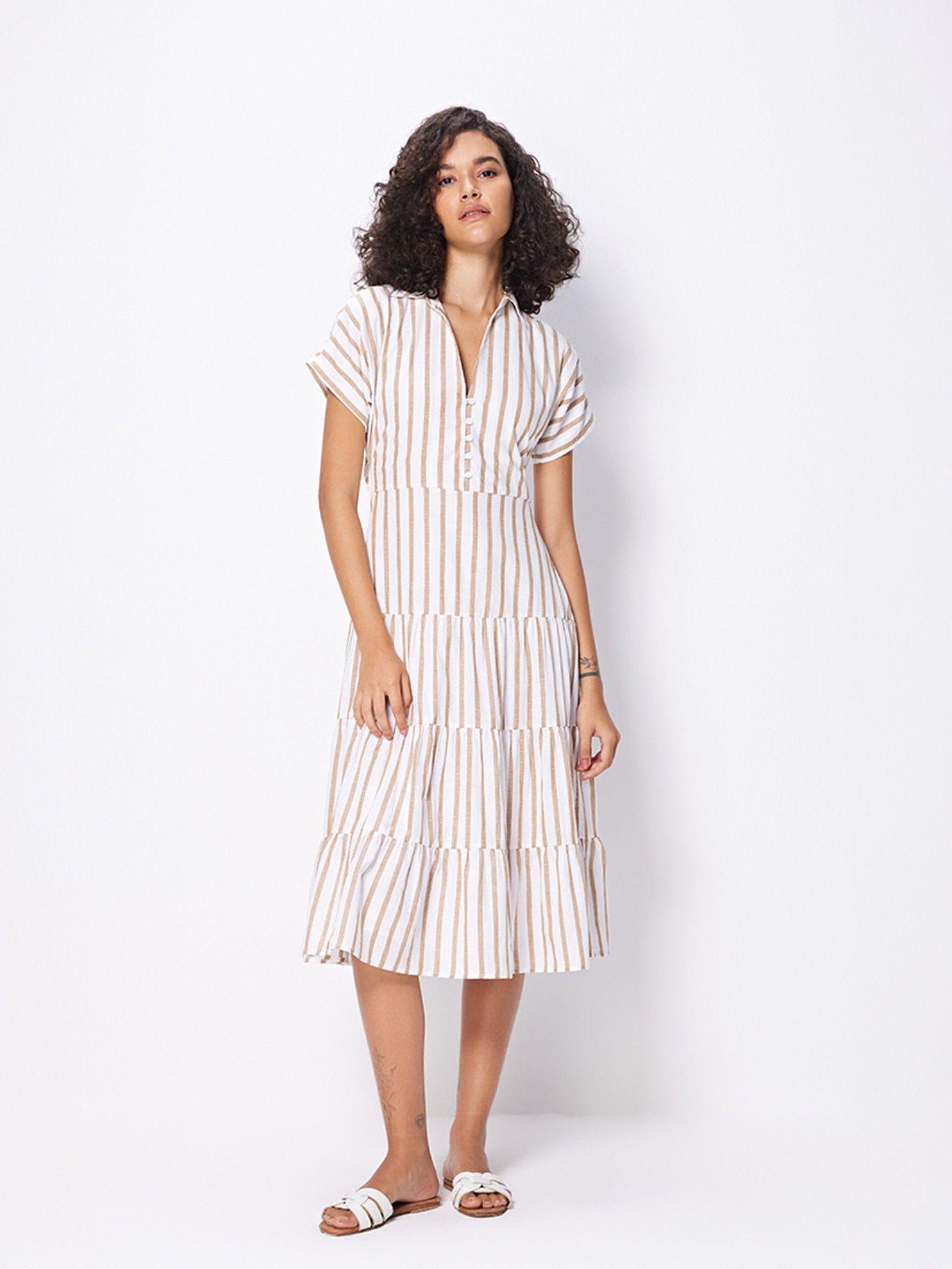 white stripes midi dress