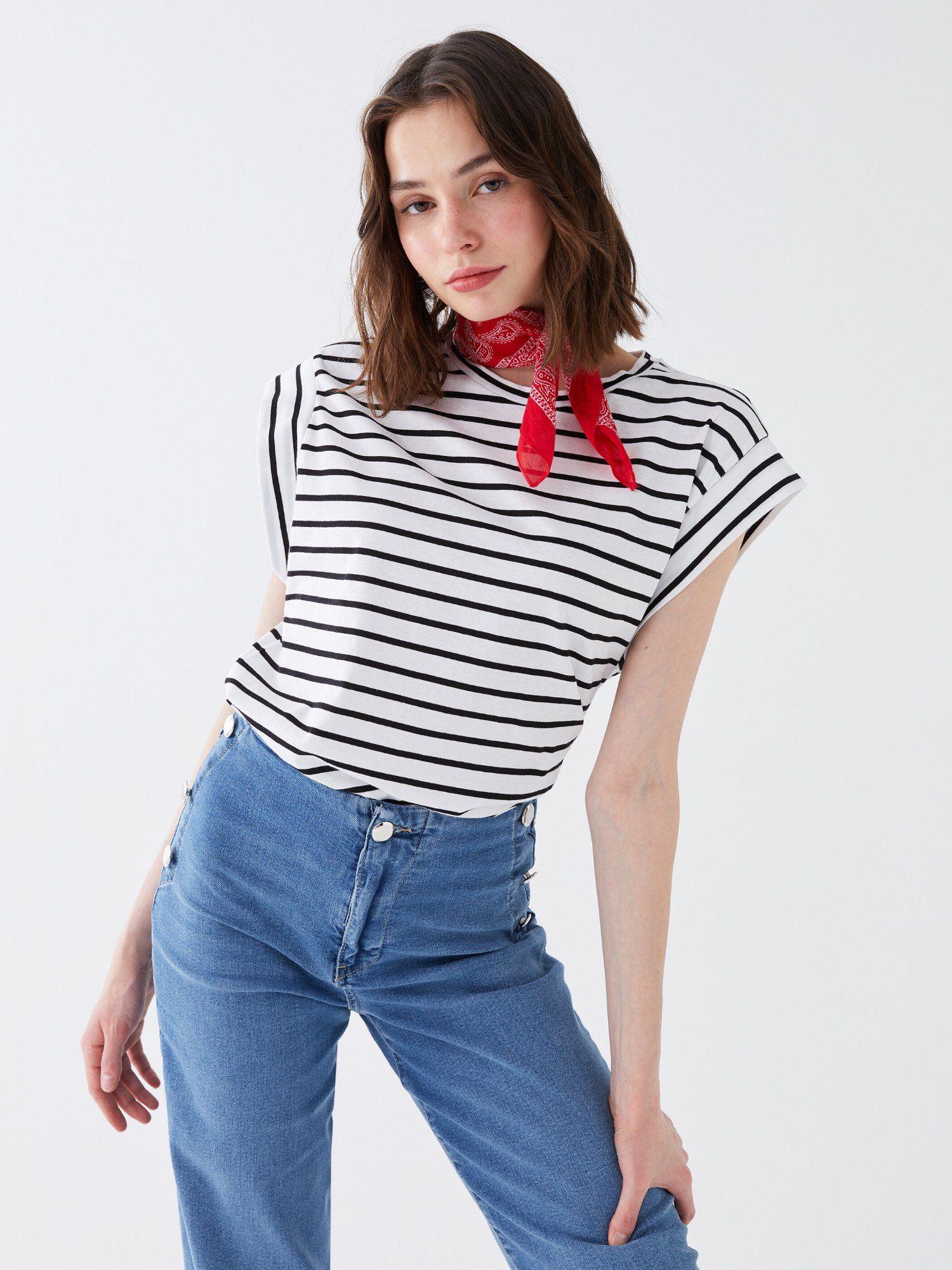 white stripes printed top