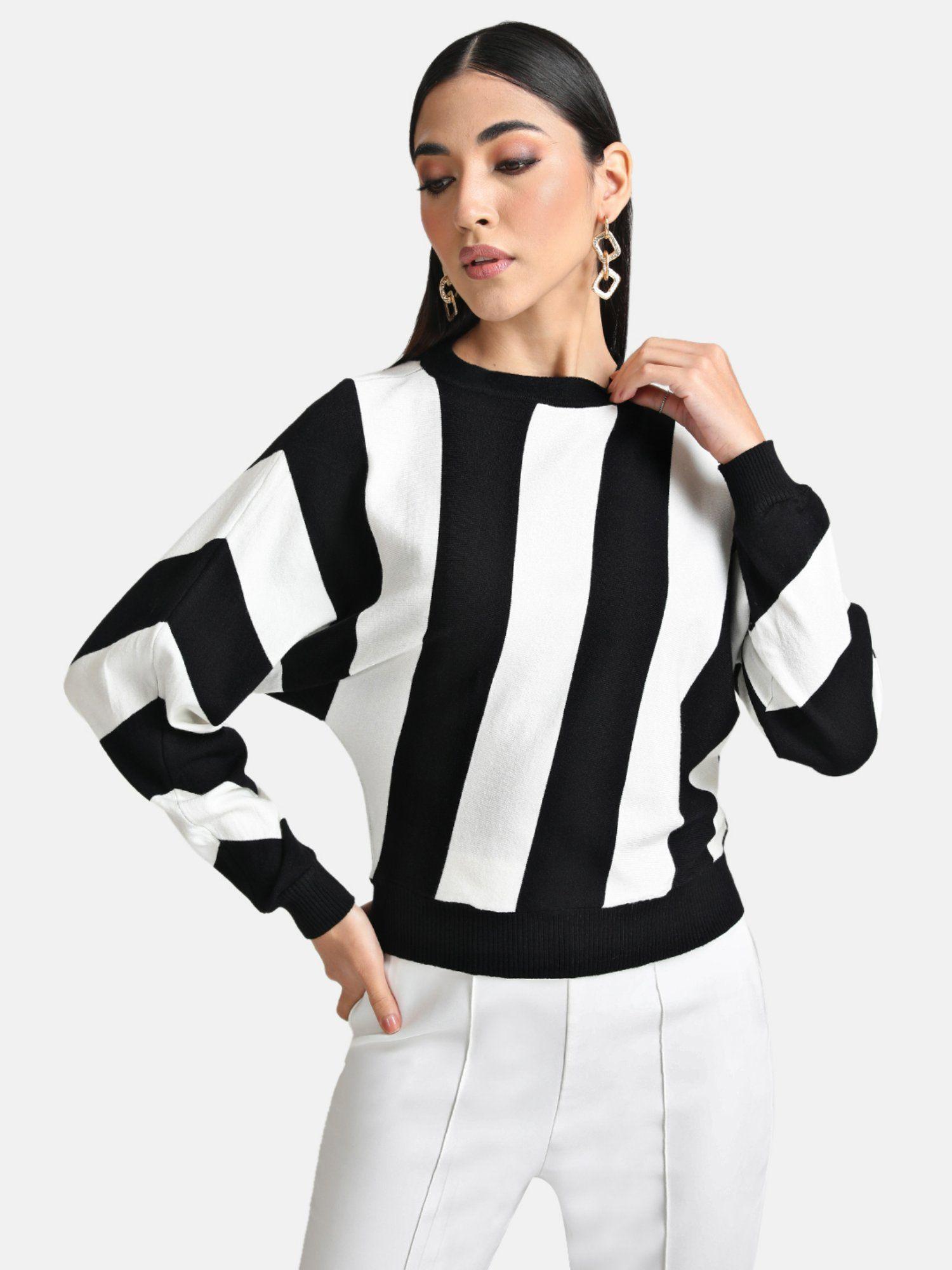 white stripped batwing pullover