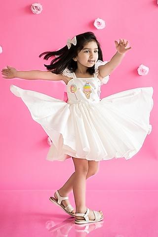 white taffeta hand embroidered dress for girls