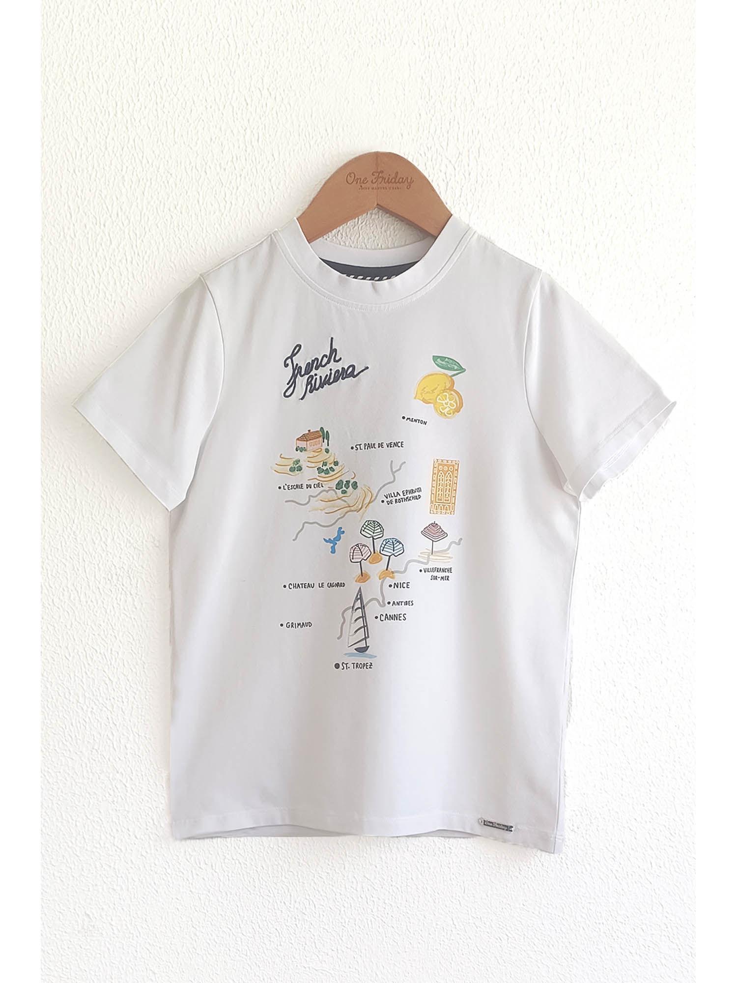 white tee with big graphic