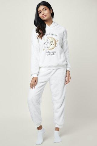 white textured ankle-length sleepwear women regular fit pyjama