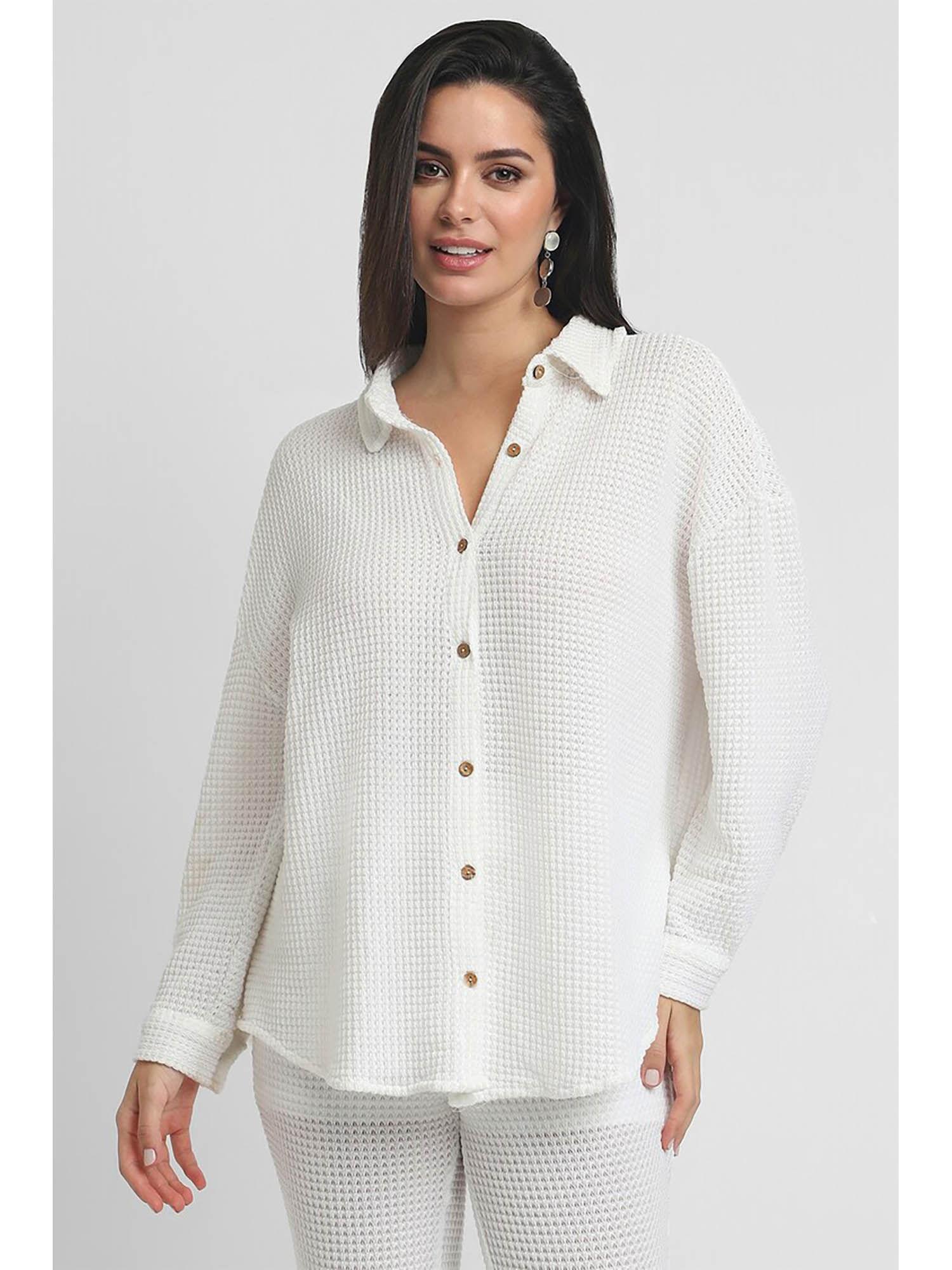 white textured casual shirt