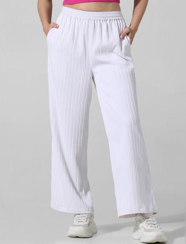 white textured co-ord set pants