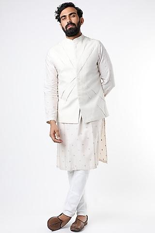 white textured cotton nehru jacket