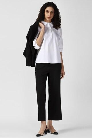 white textured formal 3/4th sleeves regular collar women regular fit top