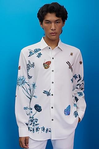 white textured polyester printed shirt