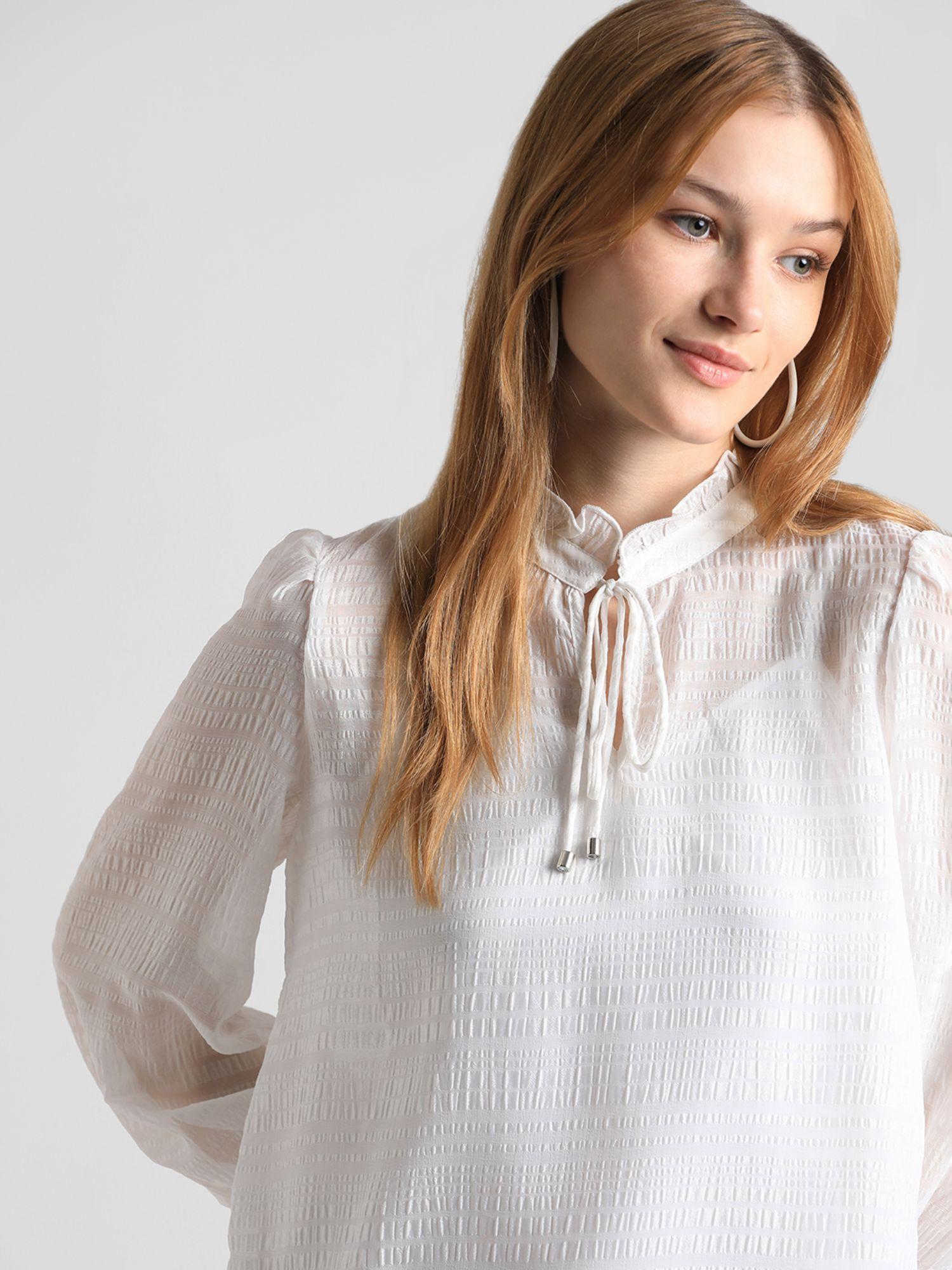 white textured tie-detail top