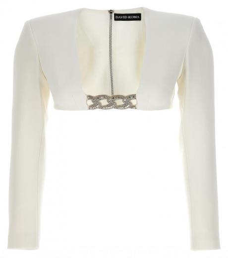 white top 3d crystsal chain and square neck