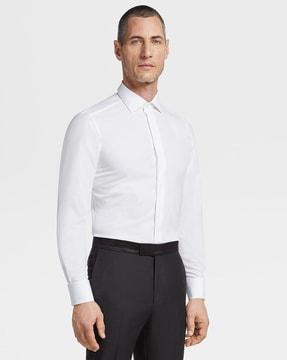 white trofeo silk evening shirt