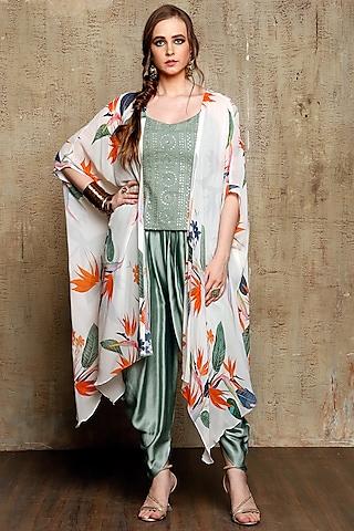 white tropical print cape set