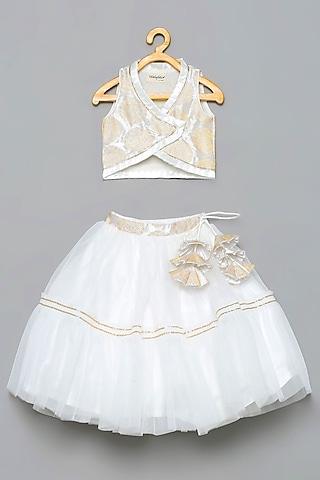white tulle embroidered lehenga for girls