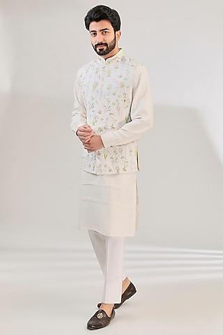 white tussar silk cutdana hand embroidered jacket