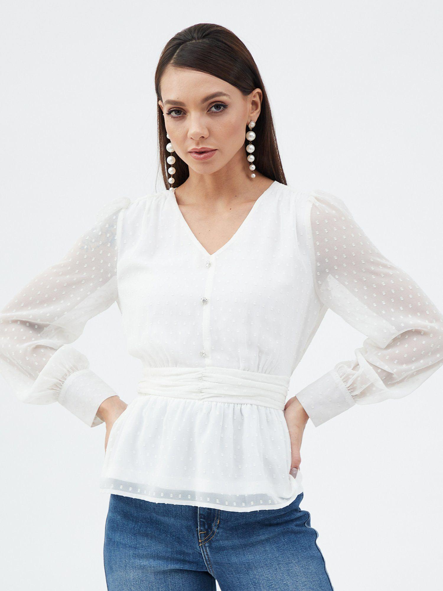 white v-neck full sleeve top