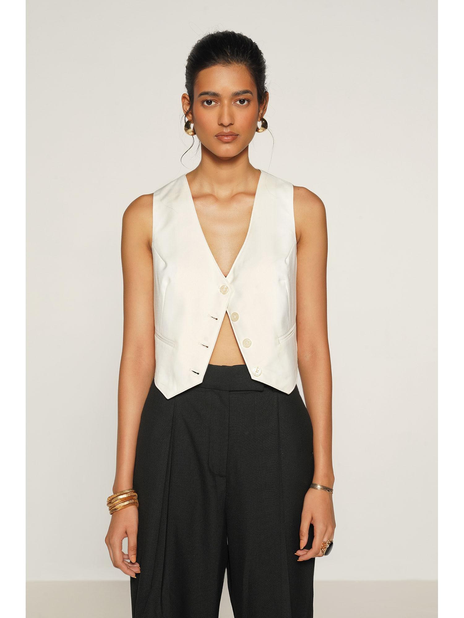 white v neck waistcoat