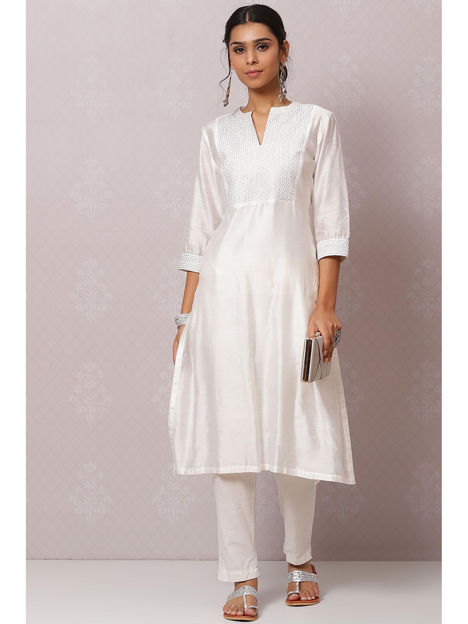 white viscose blend straight kurta