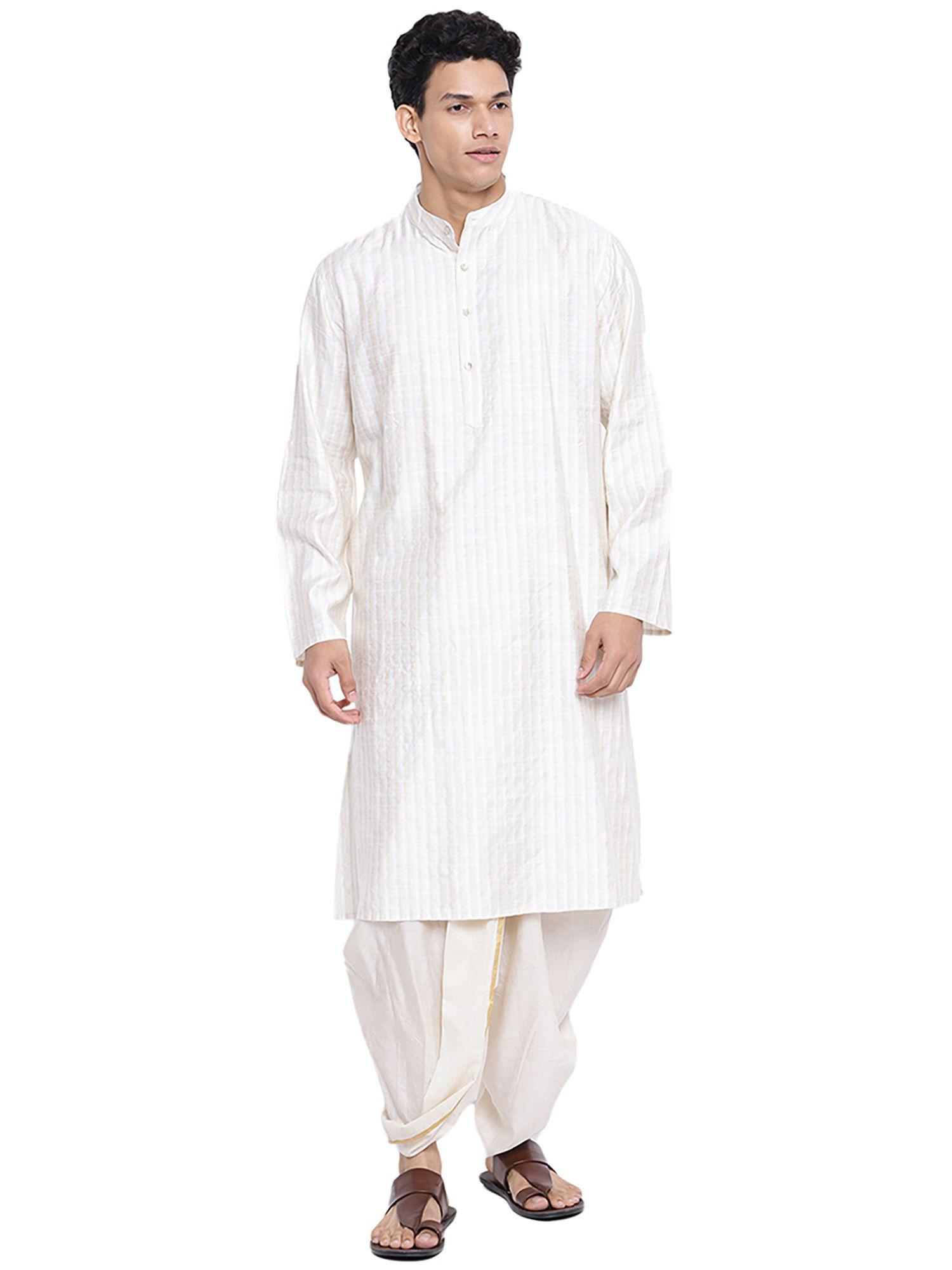 white viscose blend striped long kurta