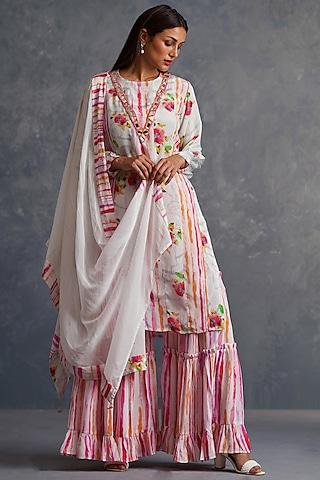 white viscose crepe stripe printed sharara set