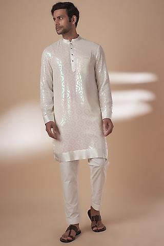 white viscose silk anchor embroidered sequins kurta set