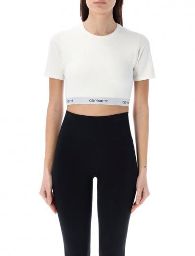 white w script crop top