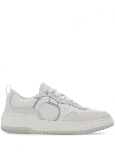 white white gancini leather sneakers