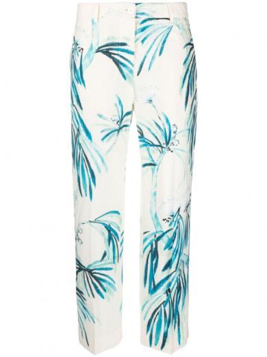 white wide-leg printed trousers