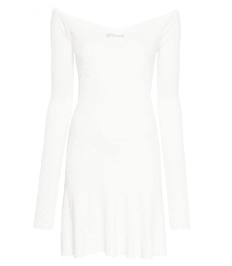 white wide neck dress