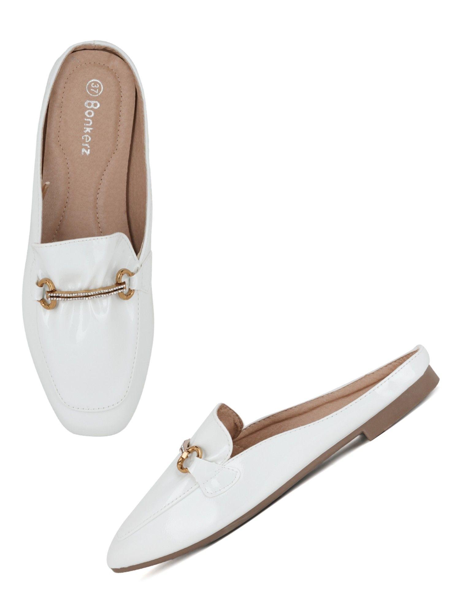 white women embellished mules