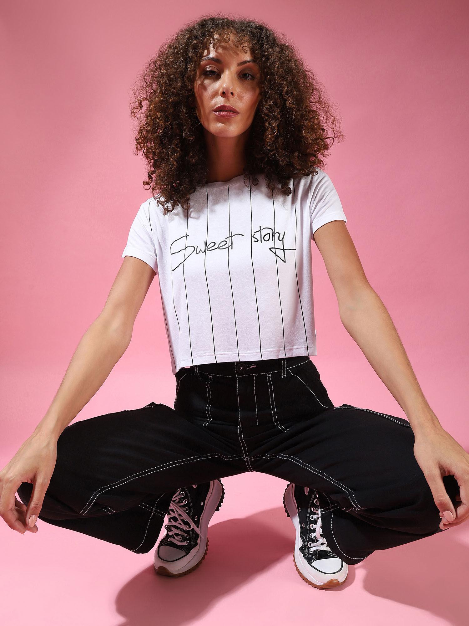 white women half sleeve crop top