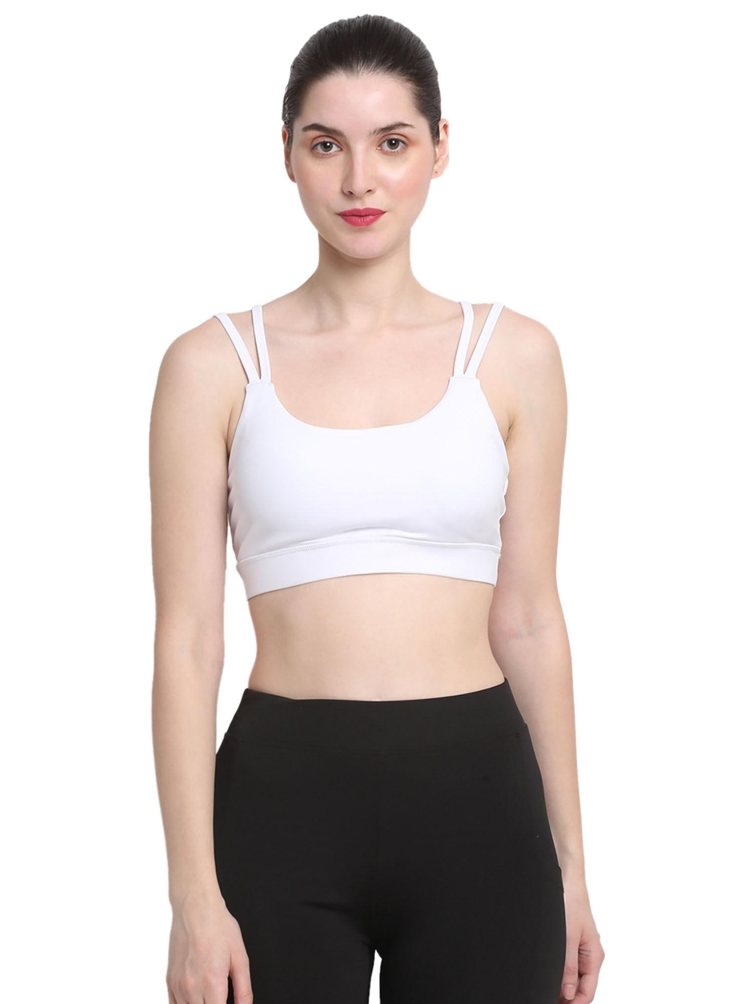 white womens double strap dare sports bra