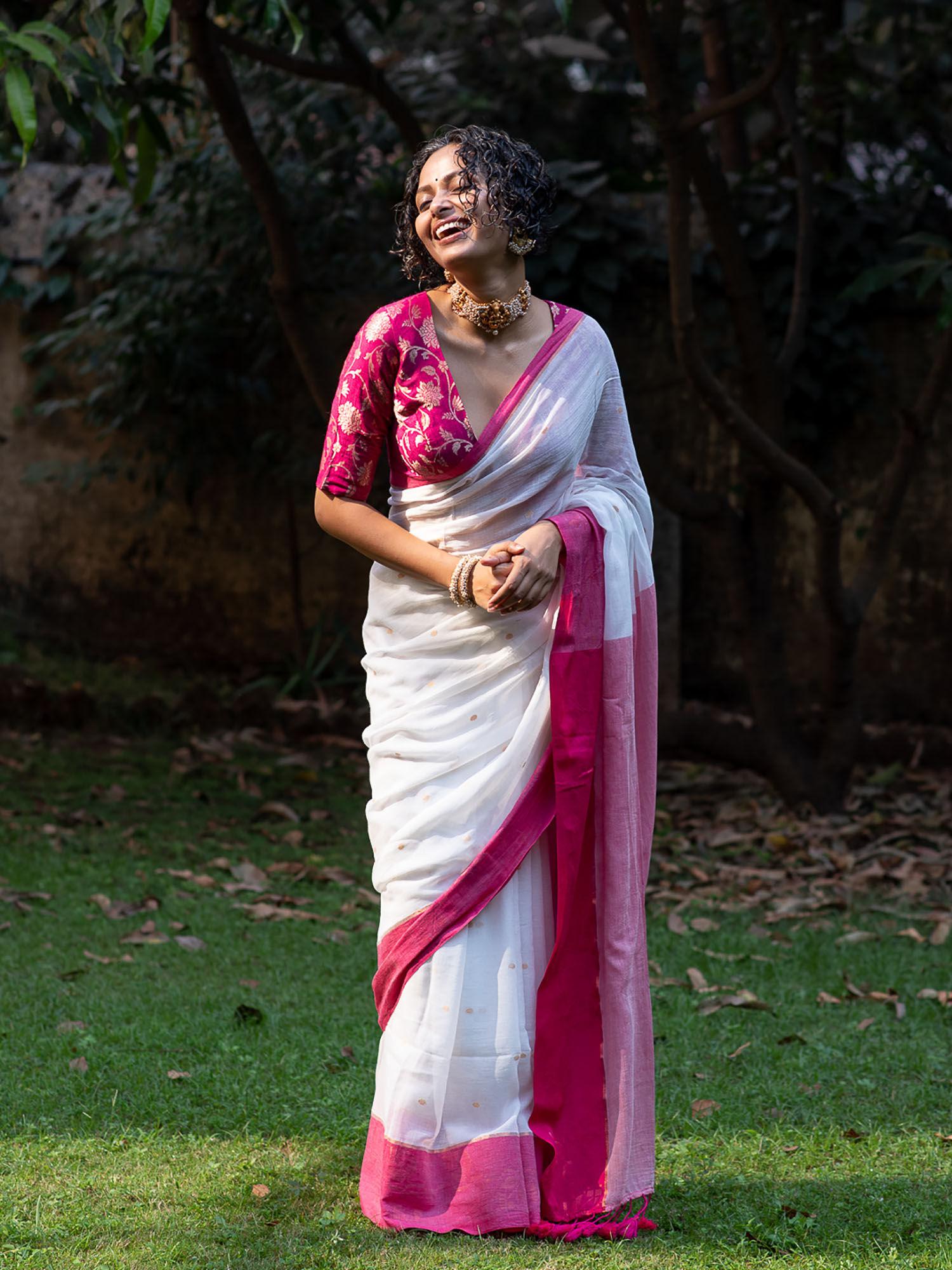 white woven design pure cotton saree