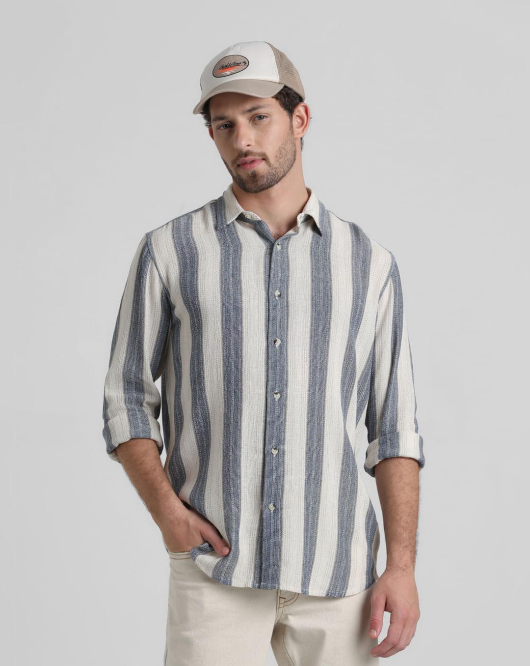 white yard dyed striped shirt