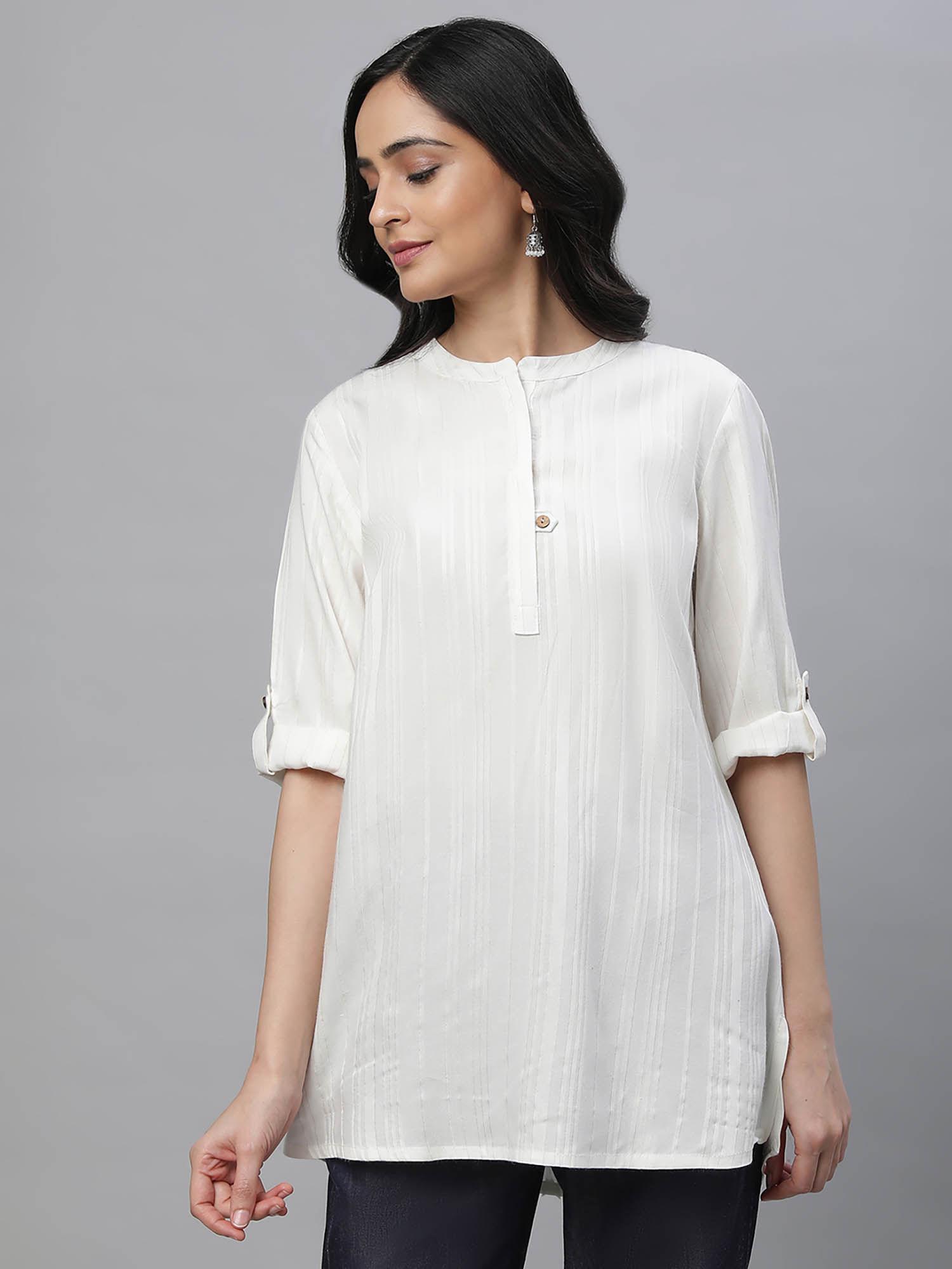 white yarn dyed solid short kurti