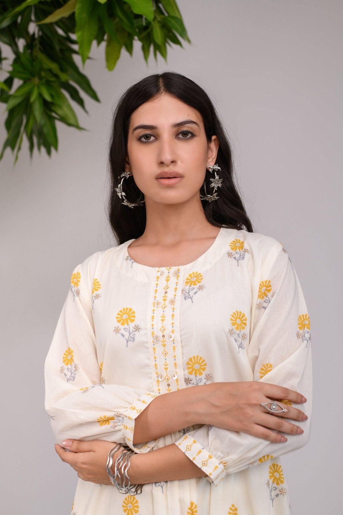 white yellow flower kurta