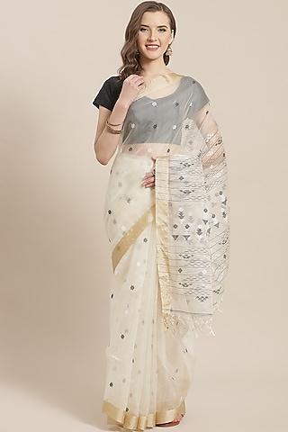 white zari embroidered saree
