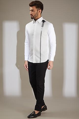 white zipper motif printed shirt