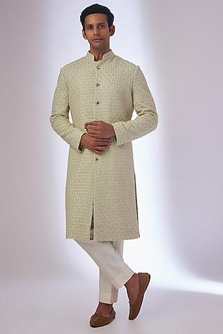 whitish mint suiting embroidered sherwani