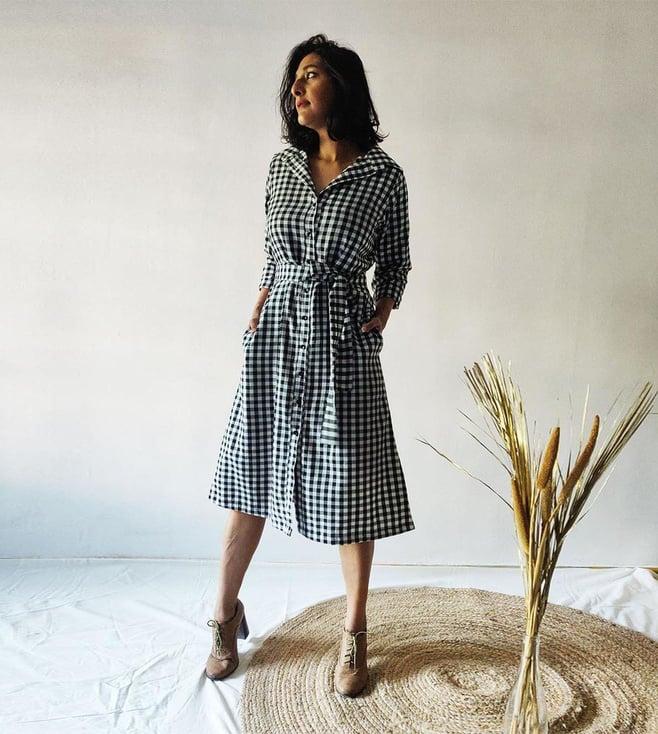 why so blue black wsb basics checkered shirt dress